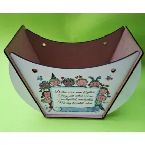   Lapraszerelt ridikül, Fehér  alap Dadus néni, nem felejtlek…..	1szett	széleség 19 cm  magasság 14cm mélység 7,5cm anyag  vastagság 2,5mm			