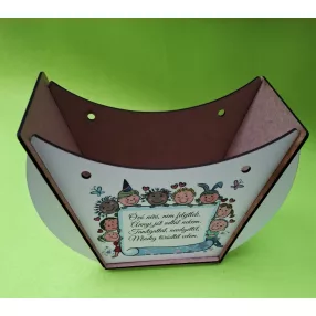   Lapraszerelt ridikül, Fehér  alap. Óvó néni, nem felejtlek…..	1szett	széleség 19 cm  magasság 14cm mélység 7,5cm anyag  vastagság 2,5mm			