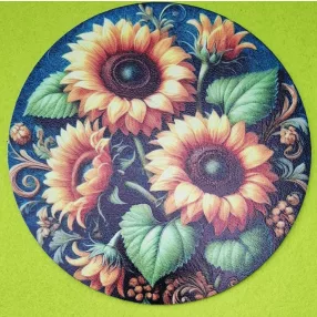   Nyomtatott kerek kopogtató közép Napraforgó csokor 	1db	15cm vastagság 2,5mm	