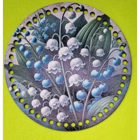   19,5cm Horgolható nyomtatott fa alap 7mm lyukka Gyöngyvirágos 	1db	19,5cm vastagság 2,5mm	