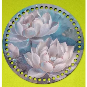   19,5cm Horgolható nyomtatott fa alap 7 mm lyukkal Tavirózsás 	1db	19,5cm vastagság 2,5mm		