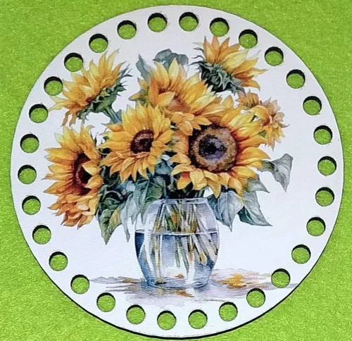 19,5cm Horgolható nyomtatott fa alap 7 mm lyukkal   Napraforgó vázában	1db	19,5cm vastagság 2,5mm	