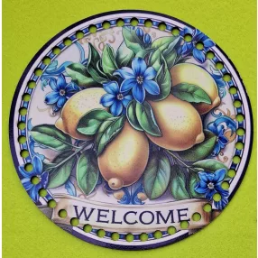   19,5cm Horgolható nyomtatott fa alap  Citrom fürt Welcome felirattal	1db	19,5cm vastagság 2,5mm	