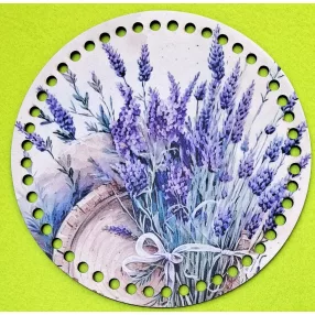   19,5cm Horgolható nyomtatott fa alap 7 mm lyukkal    Levendula csokros 	1db	19,5cm vastagság 2,5mm	