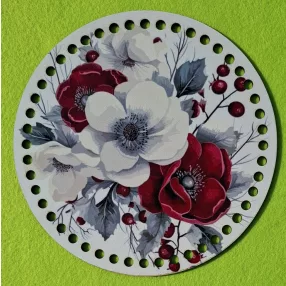   	19,5cm Horgolható nyomtatott fa alap 7 mm lyukkal  Virágos 	1db	19,5cm vastagság 2,5mm	