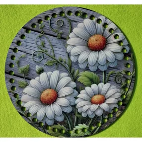   19,5cm Horgolható nyomtatott fa alap 7 mm lyukkal Deszkás háttér, margarétás  	1db	19,5cm vastagság 2,5mm	