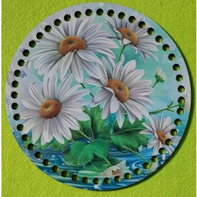   19,5cm Horgolható nyomtatott fa alap 7 mm lyukkal Margarétás	1db	19,5cm vastagság 2,5mm	