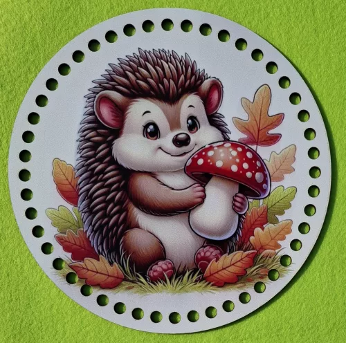 19,5cm Horgolható nyomtatott fa alap Süni gombával 	1db	19,5cm vastagság 2,5mm	