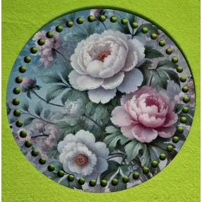   19,5cm Horgolható nyomtatott fa alap 7 mm lyukkal Boglárkás 	1db	19,5cm vastagság 2,5mm	