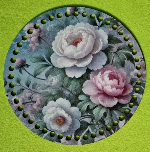 19,5cm Horgolható nyomtatott fa alap 7 mm lyukkal Boglárkás 	1db	19,5cm vastagság 2,5mm	