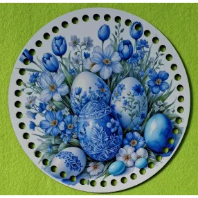   19,5cm Horgolható nyomtatott fa alap 7 mm lyukkal    kék hímes tojás 	1db	19,5cm vastagság 2,5mm	