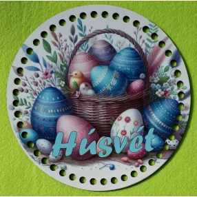  19,5cm Horgolható nyomtatott fa alap 7 mm lyukkal   Tojás kosár Húsvét felirattal  	1db	19,5cm vastagság 2,5mm	
