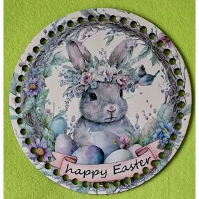   19,5cm Horgolható nyomtatott fa alap Nyuszi tojásokkal Happy easter  felirattal	1db	19,5cm vastagság 3mm	