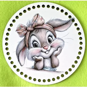   19,5cm Horgolható nyomtatott fa alap 7mm lyukkal Aranyos nyuszi lány 	1db	19,5cm vastagság 2,5mm	