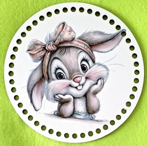 19,5cm Horgolható nyomtatott fa alap 7mm lyukkal Aranyos nyuszi lány 	1db	19,5cm vastagság 2,5mm	