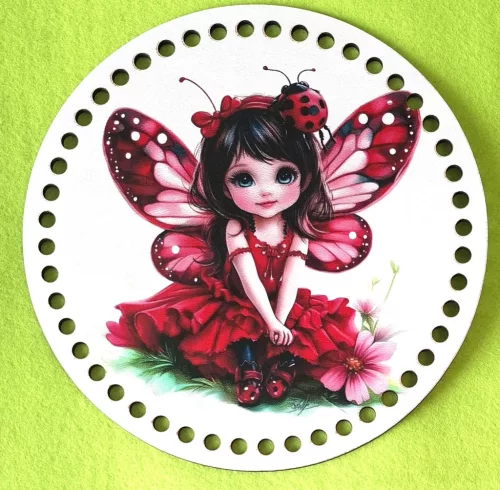 19,5cm Horgolható nyomtatott fa alap 7 mm lyukkal    Katica Tündér	1db	19,5cm vastagság 2,5mm	