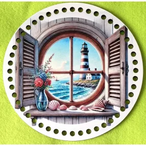   19,5cm Horgolható nyomtatott fa alap   Világító toronyra néző ablak 	1db	19,5cm vastagság 2,5mm	