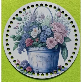   19,5cm Horgolható nyomtatott fa alap 7 mm lyukkal   Fém vödörbe virág csokor  felirattal 	1db	19,5cm vastagság 3mm	