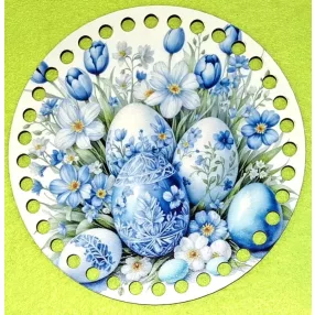   19,5cm Horgolható nyomtatott fa alap 7 mm lyukkal    kék hímes tojás 	1db	19,5cm vastagság 2,5mm	