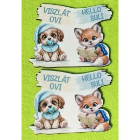   Nyomtatot tábla  Viszlát ovi -Hello suli felirattal  	2db/csomag	9x7cm vastagság 2,5mm	