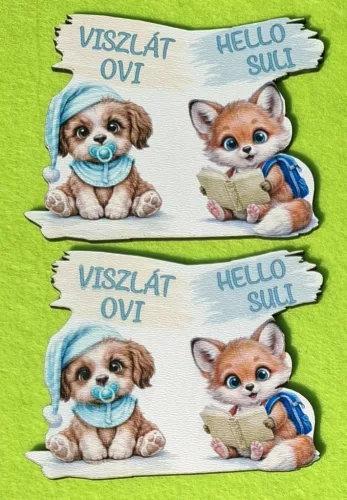Nyomtatot tábla  Viszlát ovi -Hello suli felirattal  	2db/csomag	9x7cm vastagság 2,5mm	