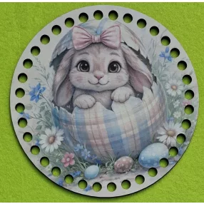   15cm Horgolható nyomtatott fa alap 7mm lyukka Nyuszi tojáshéjban 	1db	15cm vastagság 2,5mm	