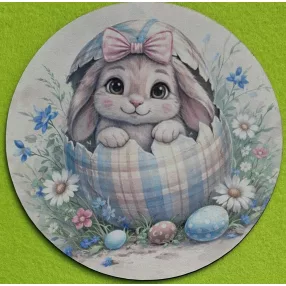   Nyomtatott kerek kopogtató közép Nyuszi tojáshéjban 	1db	15cm vastagság 2,5mm	