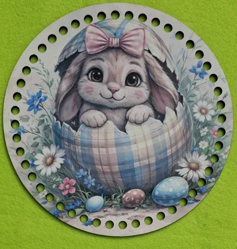 19,5cm Horgolható nyomtatott fa alap 7 mm lyukkal   Nyuszi tojáshéjban 	1db	19,5cm vastagság 2,5mm	