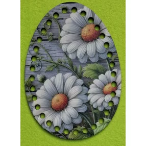    Horgolható nyomtatott Tojás Deszkás háttér, margarétás   6mm lyukkal	1db	11x15cm vastagság 3mm	