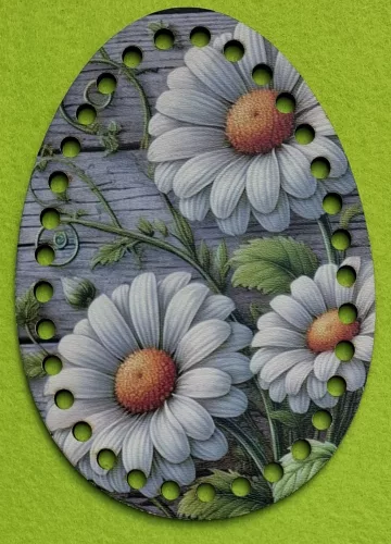  Horgolható nyomtatott Tojás Deszkás háttér, margarétás   6mm lyukkal	1db	11x15cm vastagság 3mm	