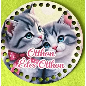  15cm Horgolható nyomtatott fa alap 7 mm lyukkal   Kedves cica pár Otthon Édes Otthon felirettal 	1db/csomag	15cm vastagság 2,5mm	