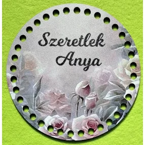   15cm Horgolható nyomtatott fa alap 7 mm lyukkal sárga rózsás ,Szeretlek anya felirattal	1db/csomag	15cm vastagság 2,5mm	