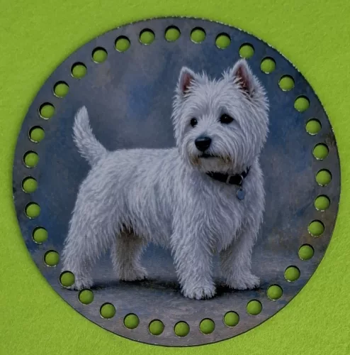 15cm Horgolható Nyomtatott ,fa alapú HDF(nem tömörfa)    alap 7 mm Westie kutyus	1db/csomag	15cm vastagság 2,5mm	