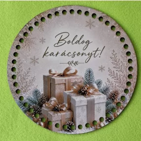   19,5cm Horgolható nyomtatott fa alap  HDF(nem tömörfa) Ajándék csoma Boldog karácsonyt felirattal 	1db	19,5cm vastagság 2,5mm	