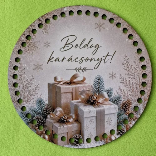 19,5cm Horgolható nyomtatott fa alap  HDF(nem tömörfa) Ajándék csoma Boldog karácsonyt felirattal 	1db	19,5cm vastagság 2,5mm	