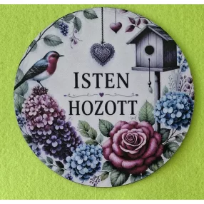   Nyomtatott kopogtató közép ,Fa alapú HDF(nem tömörfa)     Madáretetős  Isten Hozott  felirattal	1db	15cm vastagság 2,5mm	