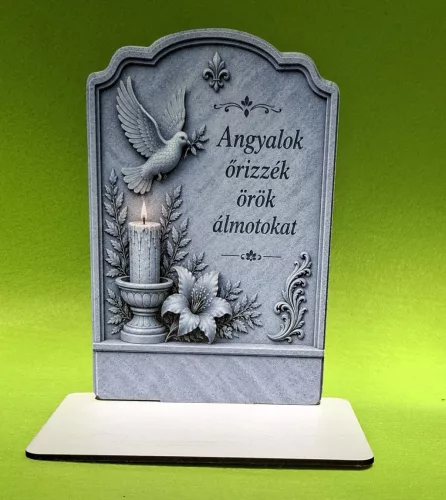 Kőmintás Álló talpas kegyeleti dísz. ,Angyalok őrizzék örök álmotokat	1db	1szett szélesség18cmX12cm magasság Talp 13x7 cm	