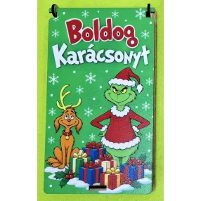   Nyomtatott ,lapraszerelt  pénzátadó doboz, grincs ajándék dobozzal ,Boldog Karácsonyt   felirattal	1szett	10x18cm magasság 1,5cm  vastagság 3mm	