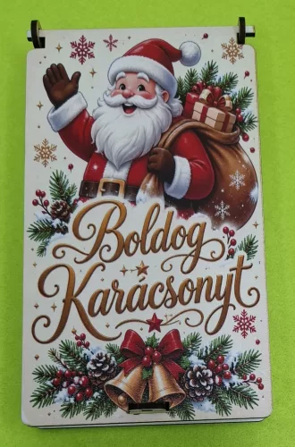  Nyomtatott ,lapraszerelt  pénzátadó doboz,  Télapós  ,Boldog Karácsonyt   felirattal	1szett	10x18cm magasság 1,5cm  vastagság 3mm	