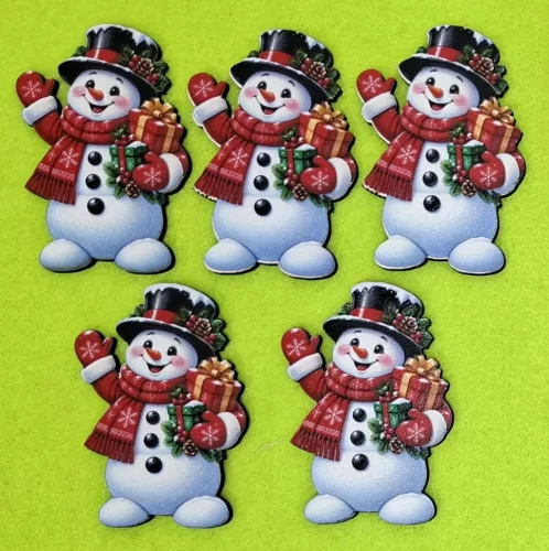  Nyomtatott ,Vidám hóember 	5db/csomag	4,5x6,5cm magasság vastagság 3mm	