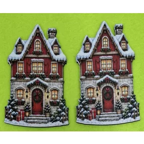   Nyomtatott ,Közepes  ,Piros,Karácsonyi házikó 	2db/csomag	11cmx7cm magasság   vastagság 3mm	