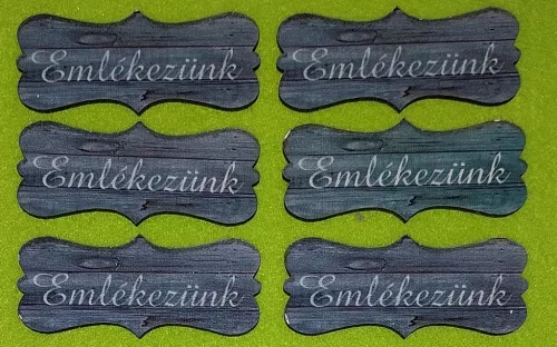  Nyomtatott  Kék deszkás  fa biléta Emlékezünk  felirattal	6db/csomag	7x3cm vastagság 2,5mm	