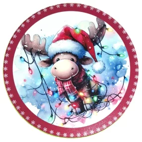   Nyomtatott kerek kopogtató közép Rudolf fényfüzérrel 	1db	15cm vastagság 2,5mm	