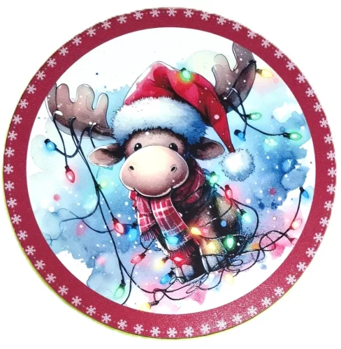 Nyomtatott kerek kopogtató közép Rudolf fényfüzérrel 	1db	15cm vastagság 2,5mm	