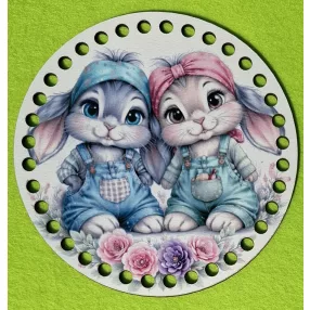   15cm Horgolható nyomtatott fa alap 7mm lyukka Aranyos nyuszipár 	1db	15cm vastagság 2,5mm	