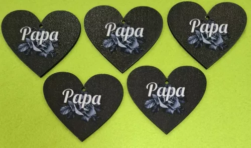Nyomtatott fa fekete Szív Papa  felirattal	5db/csomag	6x7cm