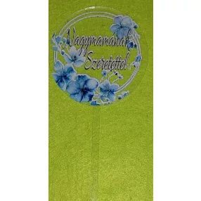   Plexi tortadísz   Nagymamának szeretettel  felirattal kék virágos kerettel 	1db/csomag	8x16cm vastagság 2mm	