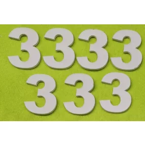 Fehér fa számok 3-as	7 db/csomag	5cm vastagság 3mm
