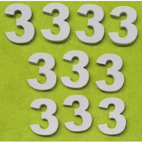 Fehér fa számok 3-as	10 db/csomag	3cm vastagság 3mm