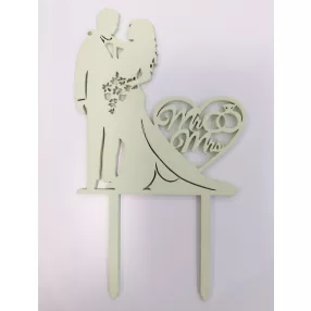    Halványzöld  színű nyír rétegelt lemez  beszúrós dísz  MR & MRS szemben álló pár		10,5x19cm 